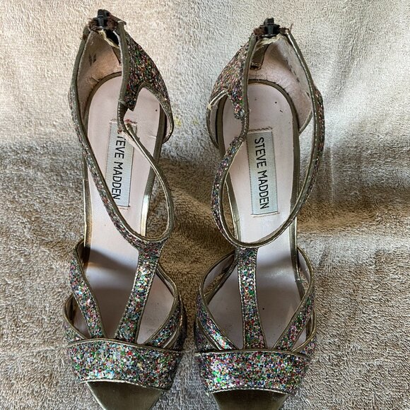 Steve Madden “Emele” Multi-Glitter Platform Heels | Size 7M | Sparkly Strappy - Picture 1 of 6